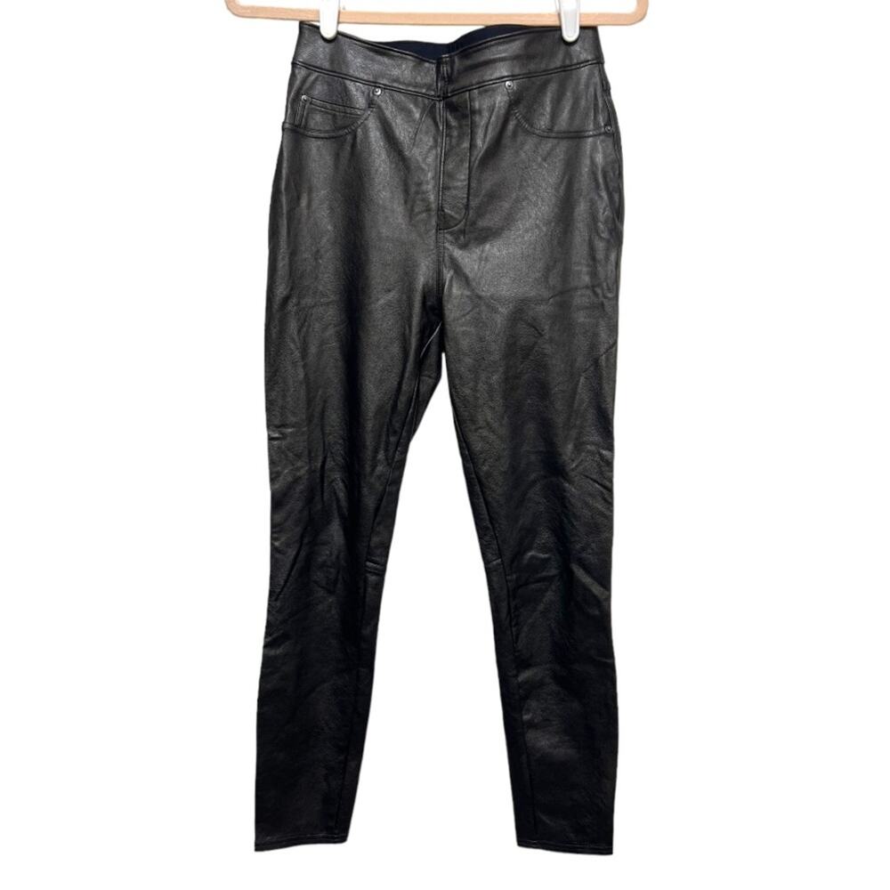 Spanx Moto Edgy Classic Faux Leather Like Skinny Pants in Black Noir Small